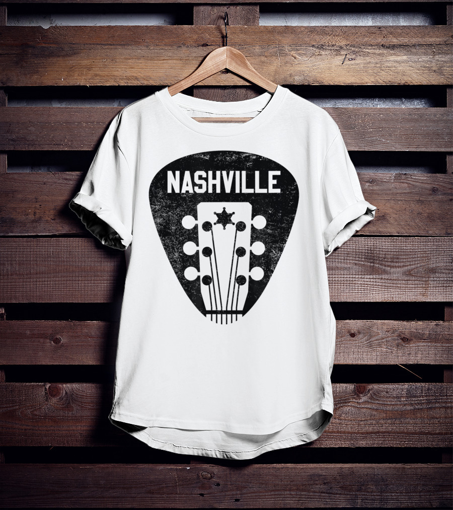 Nashville Guitar Pick With Vintage Music Headstock T-Shirt