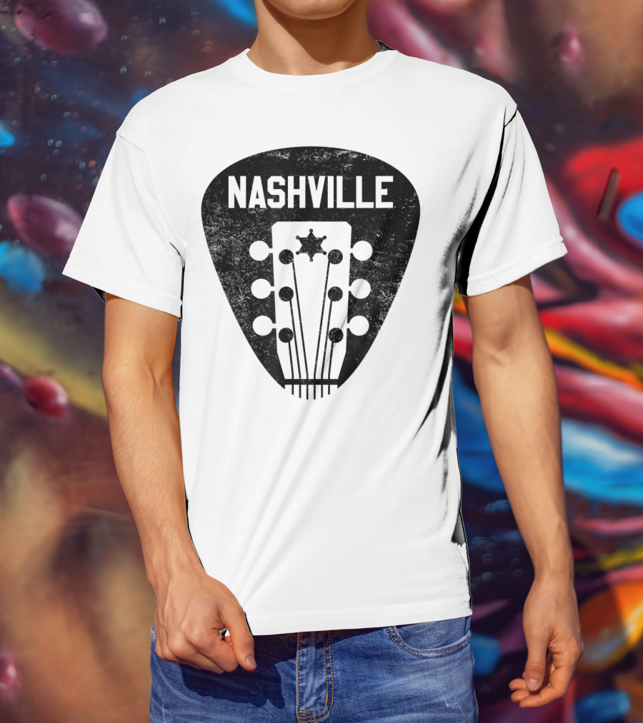 Nashville Guitar Pick With Vintage Music Headstock T-Shirt