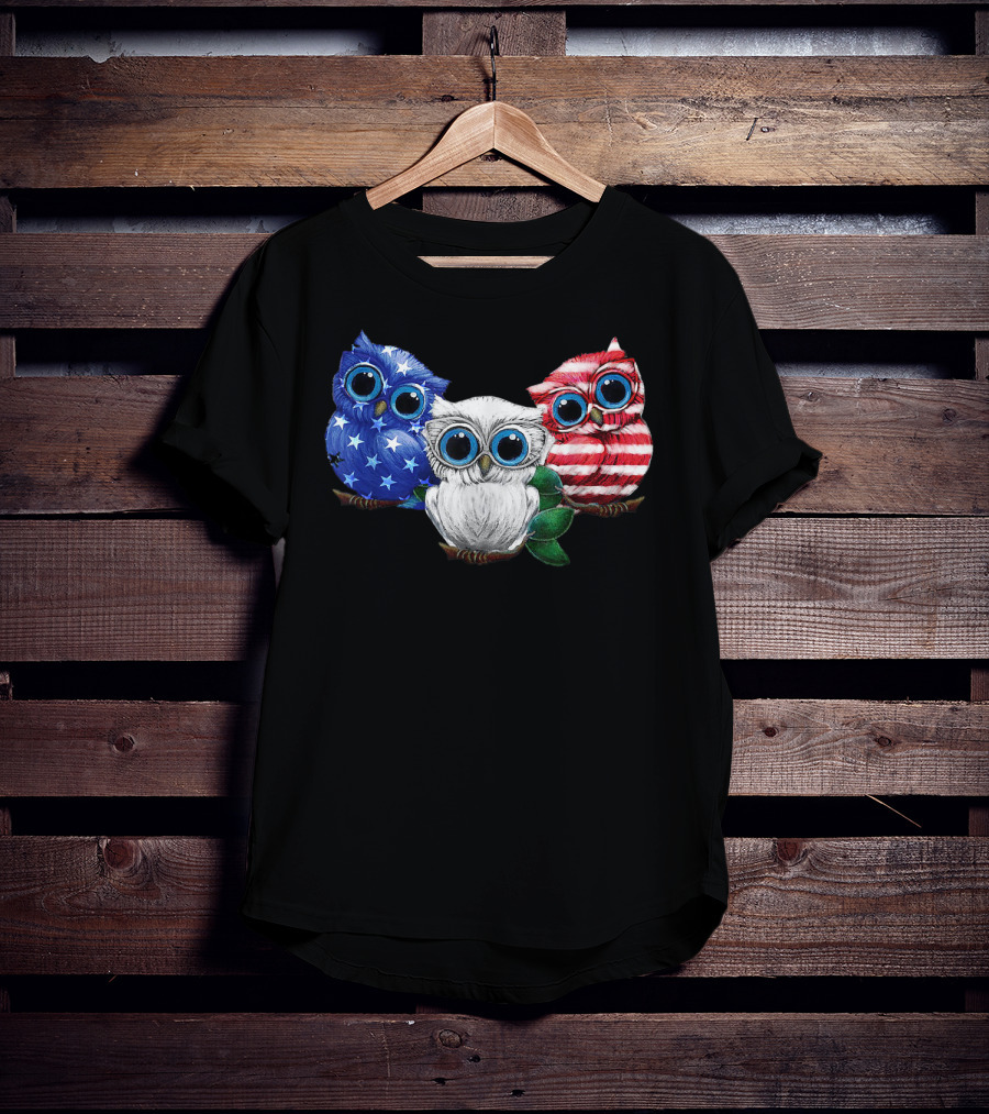 Patriotic Red White Blue Owl Trio T-Shirt