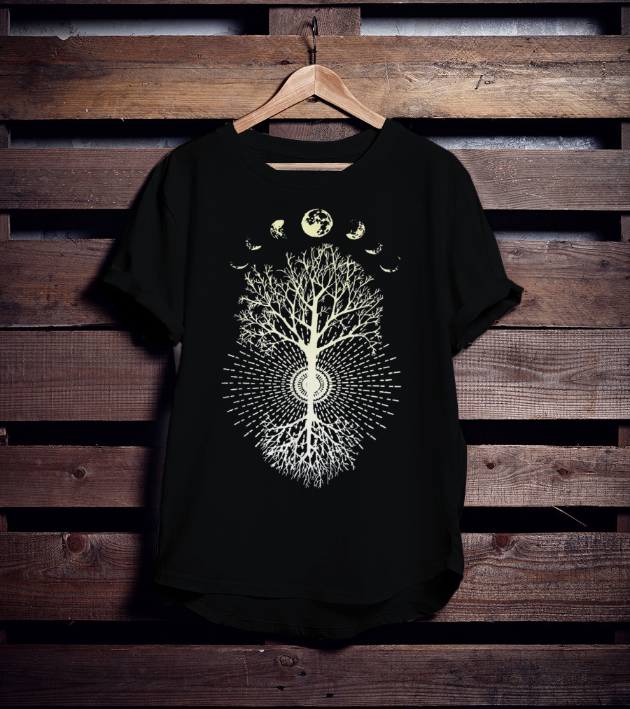 Phases Of The Moon Tree With Radiating Symmetry And Branches T-Shirt