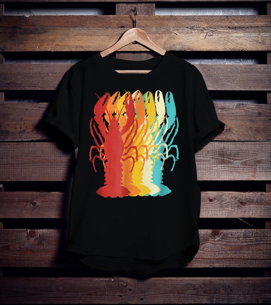 Retro Crawfish Rainbow Cajun Crayfish Novelty T-Shirt