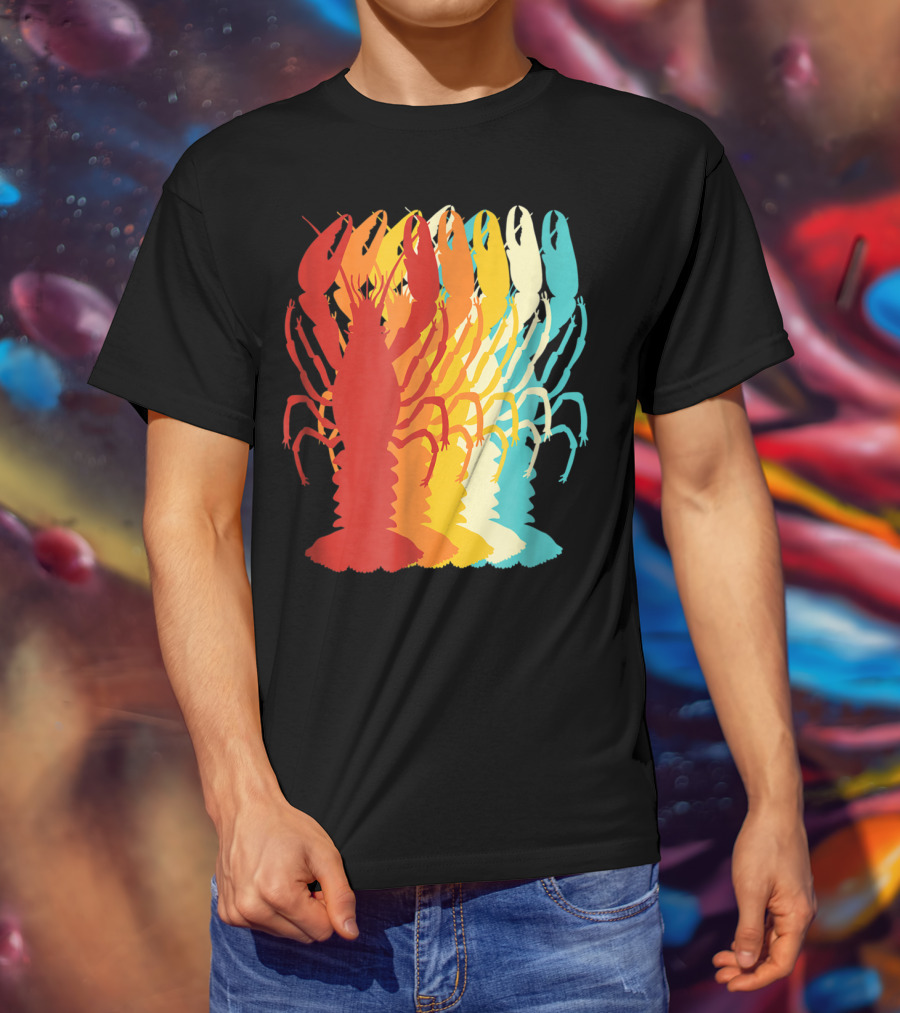 Retro Crawfish Rainbow Cajun Crayfish Novelty T-Shirt