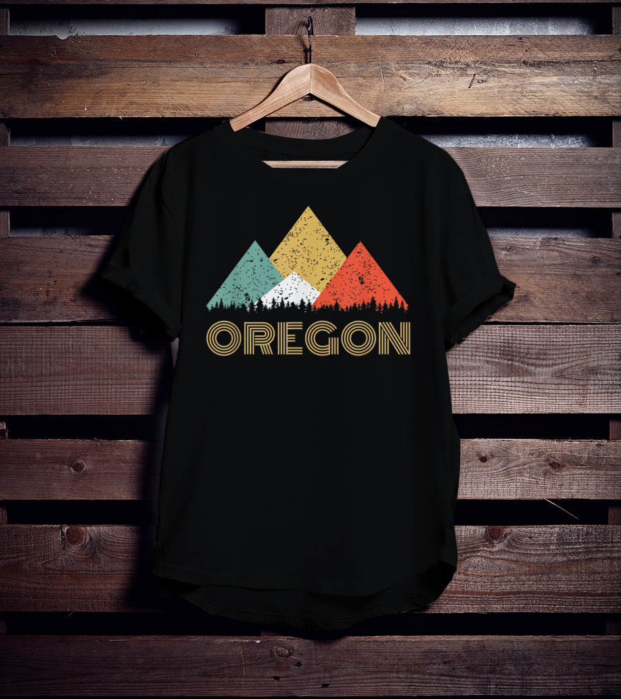 Oregon Retro Mountain Triangles Forest T-Shirt
