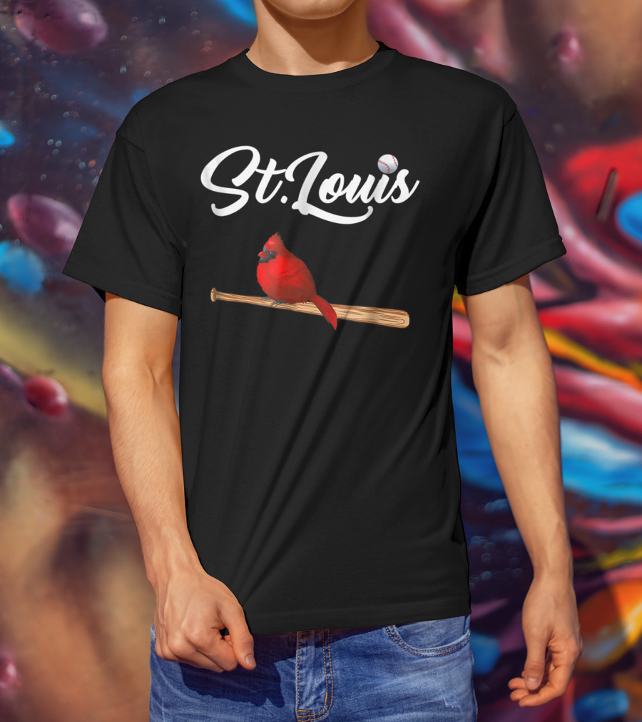 St. Louis Red Cardinal On Baseball Bat With Baseball T-Shirt