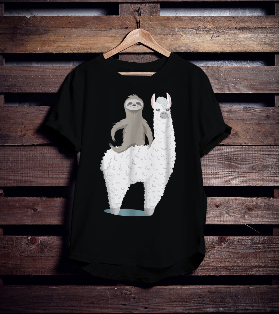 Sloth Joyfully Riding A White Llama T-Shirt