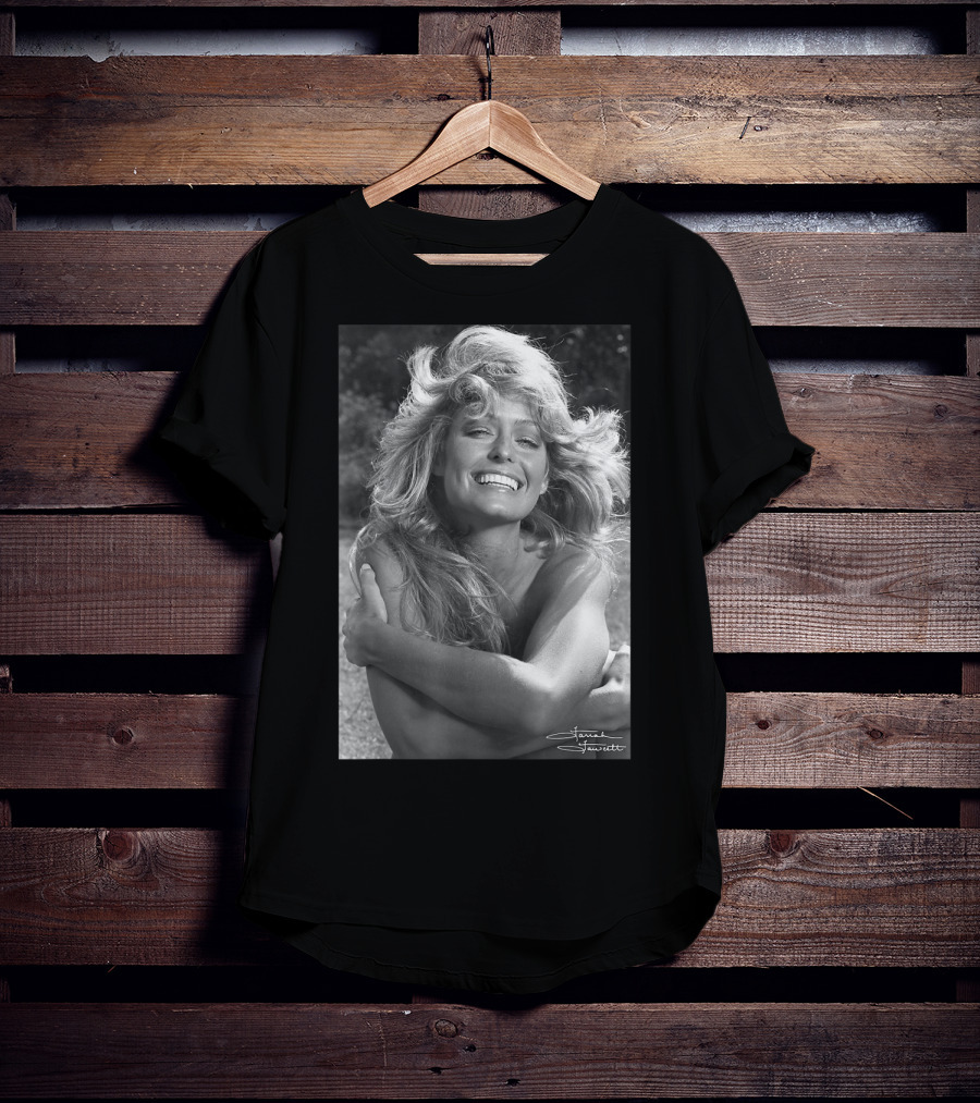 Mens Farrah Fawcett Signature Black And White Close Up T-Shirt