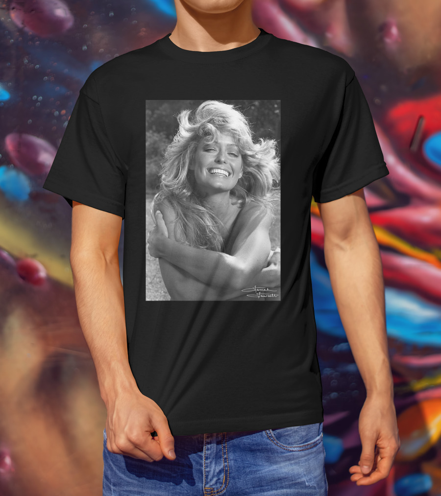 Mens Farrah Fawcett Signature Black And White Close Up T-Shirt
