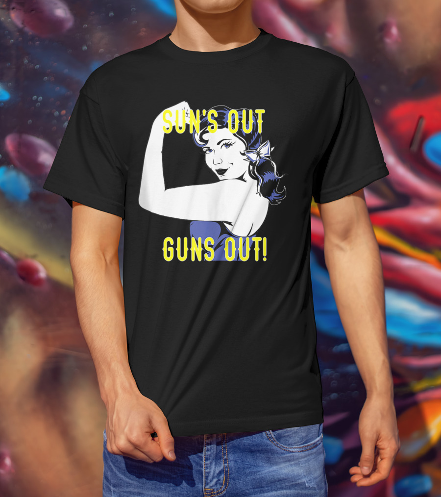 Sun's Out Guns Out Iconic Rosie The Riveter Motif T-Shirt
