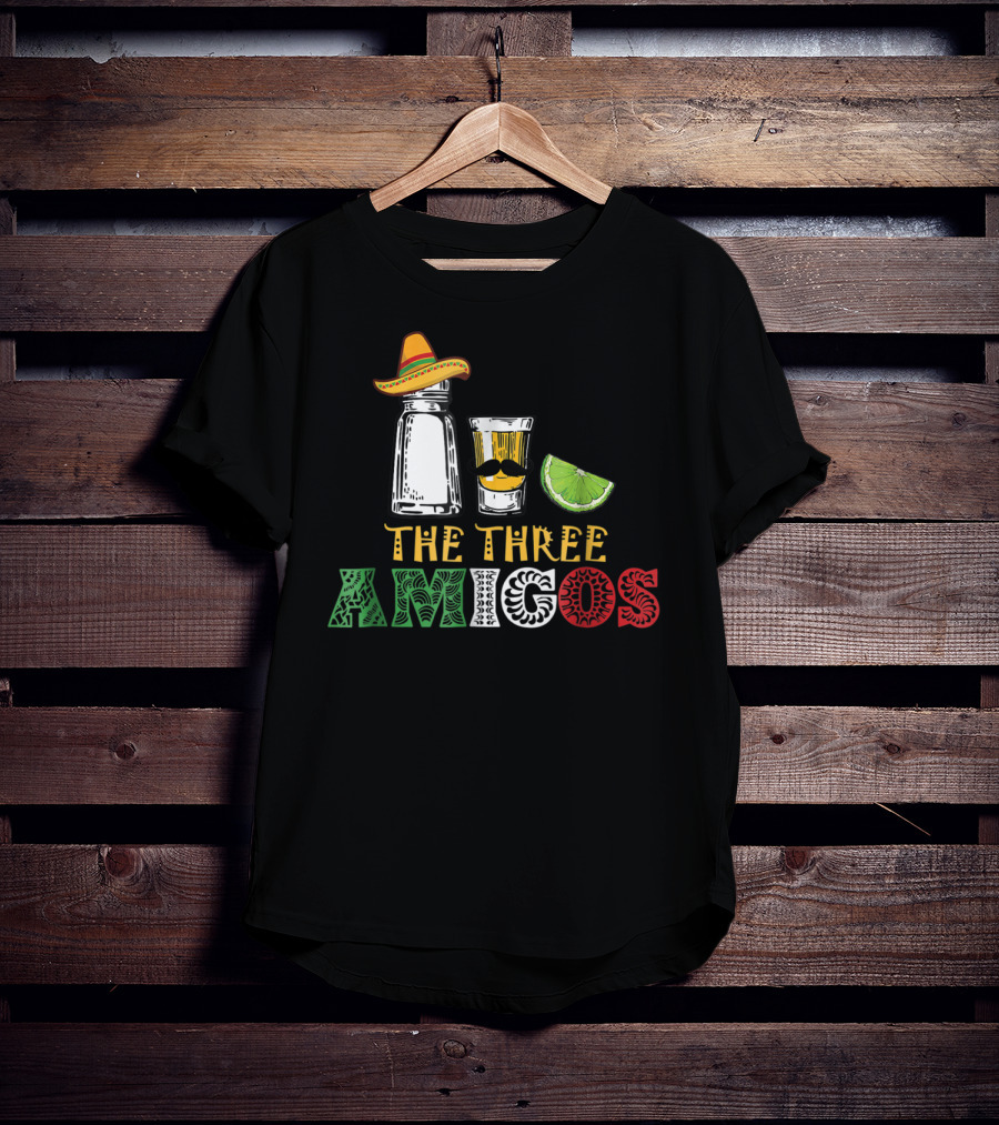 The Three Amigos Salt Tequila Lime Hat Mustache Lime Slice T-Shirt