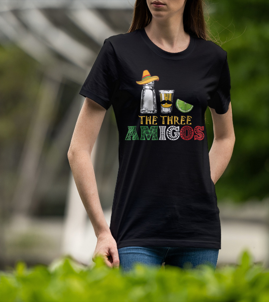 The Three Amigos Salt Tequila Lime Hat Mustache Lime Slice T-Shirt