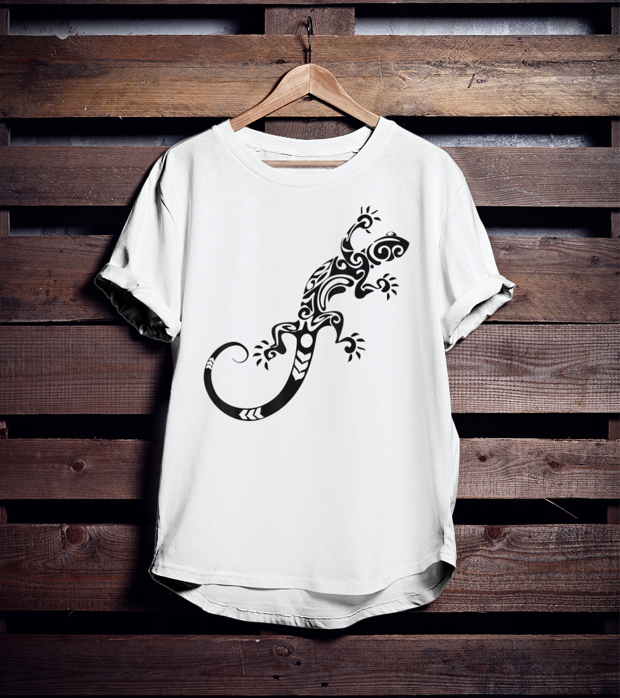Tribal Lizard Pattern Black T-Shirt