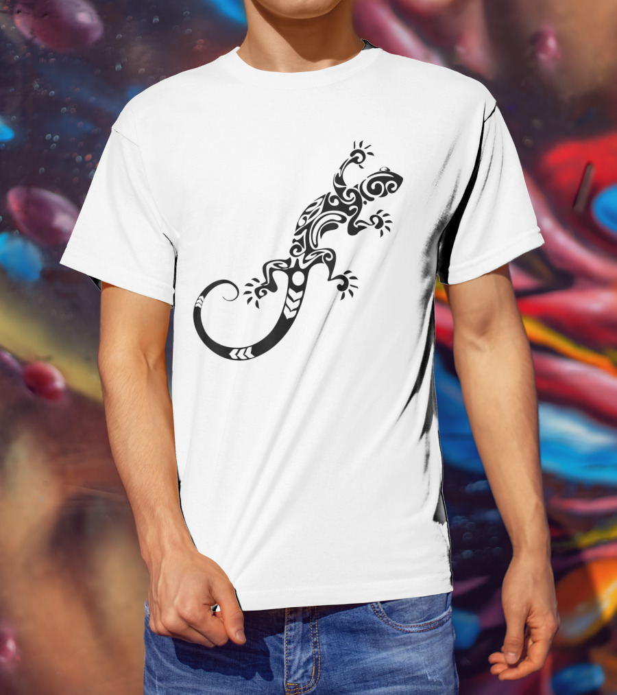 Tribal Lizard Pattern Black T-Shirt