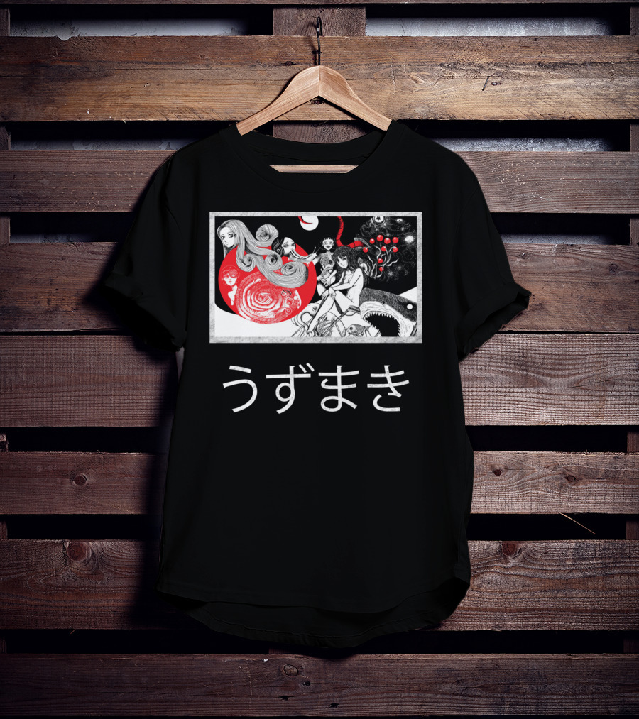 Uzumaki Japanese Horror Surreal Spiral Art With Monsters And Characters T-Shirt