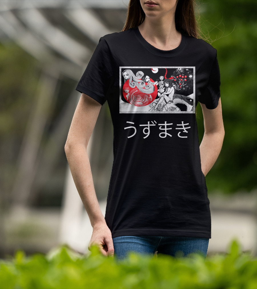 Uzumaki Japanese Horror Surreal Spiral Art With Monsters And Characters T-Shirt