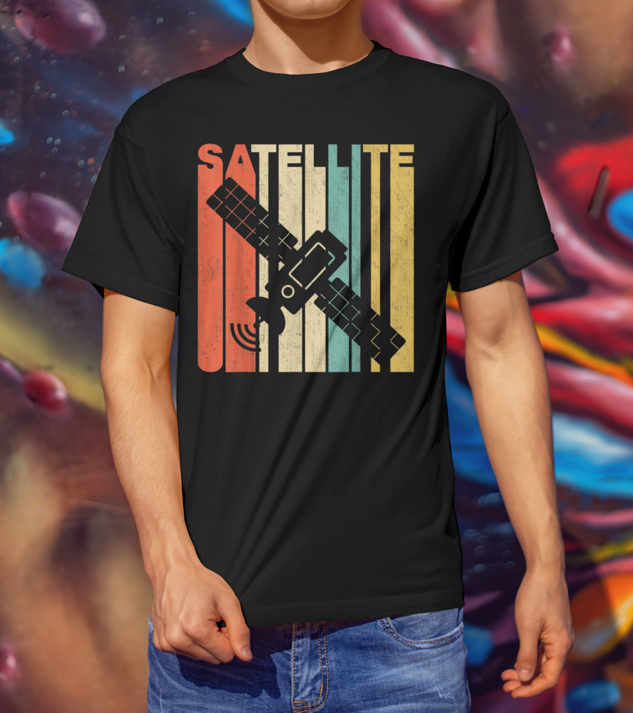 Vintage Satellite Retro Stripes Spacecraft T-Shirt