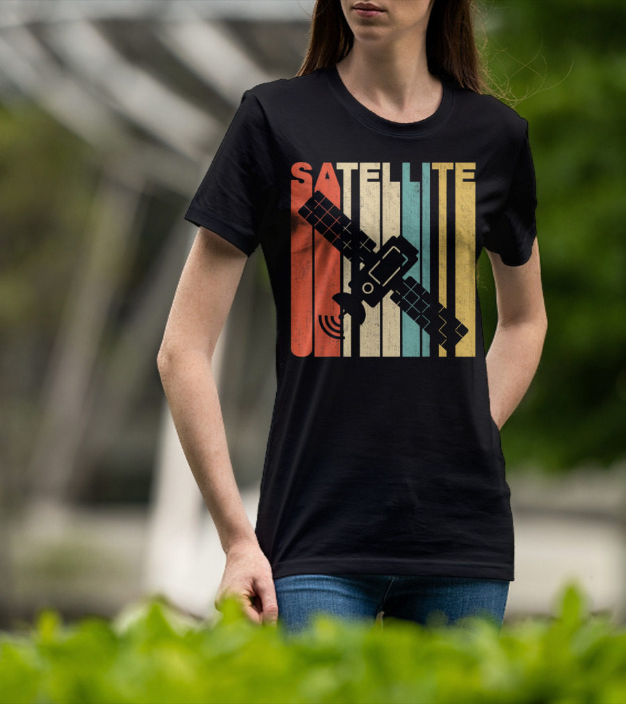 Vintage Satellite Retro Stripes Spacecraft T-Shirt