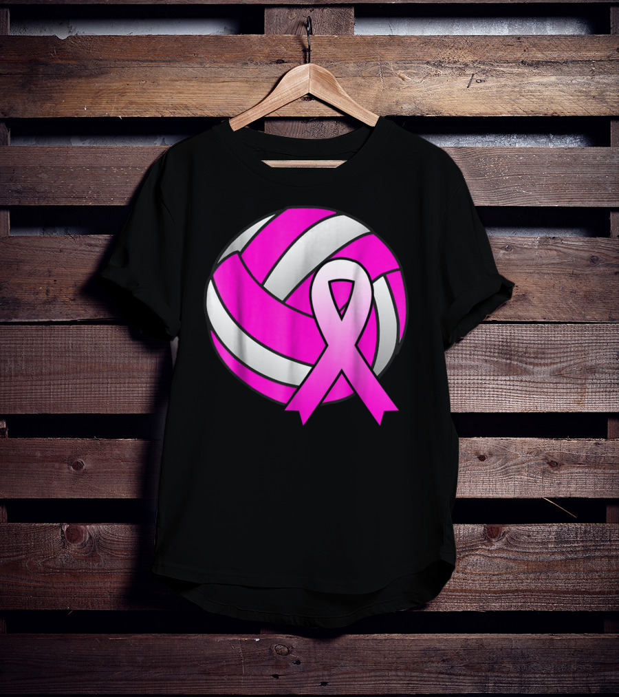 Volleyball Pink Ribbon Breast Cancer Awareness Symbol On Ball T-Shirt