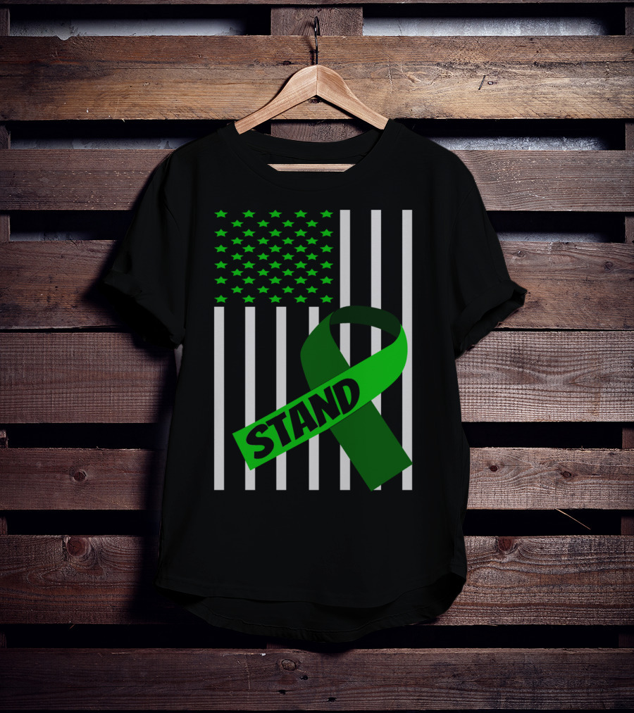 USA Flag Green Ribbon Stand Kidney Disease Awareness T-Shirt