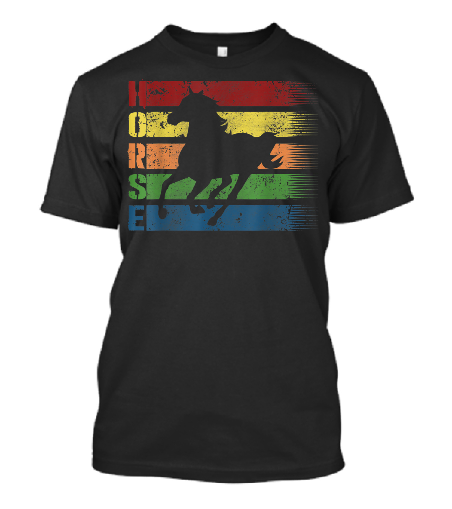 Funny Horse Silhouette With Retro Stripes T-Shirt