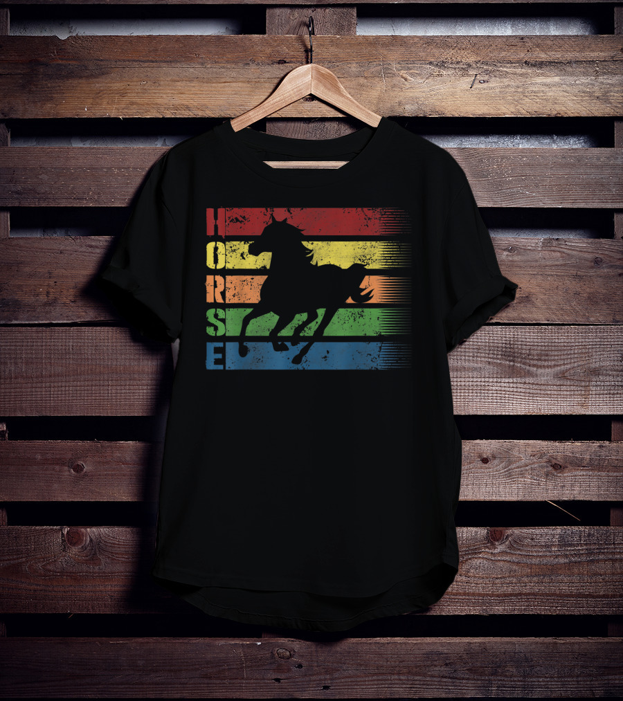 Funny Horse Silhouette With Retro Stripes T-Shirt