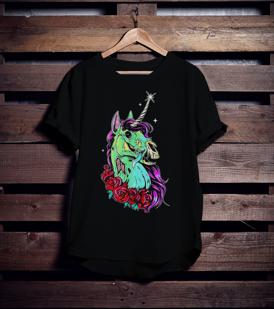 Funny Rose Floral Unicorn Horse Zombie Vibes T-Shirt