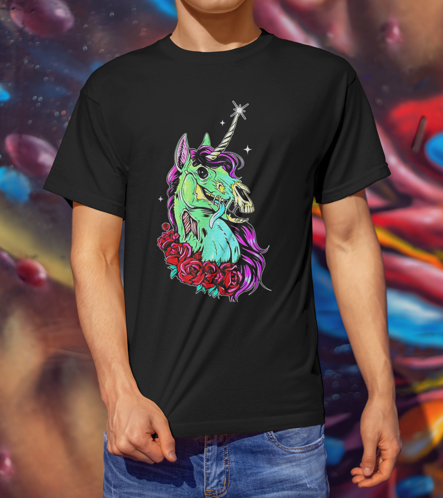 Funny Rose Floral Unicorn Horse Zombie Vibes T-Shirt