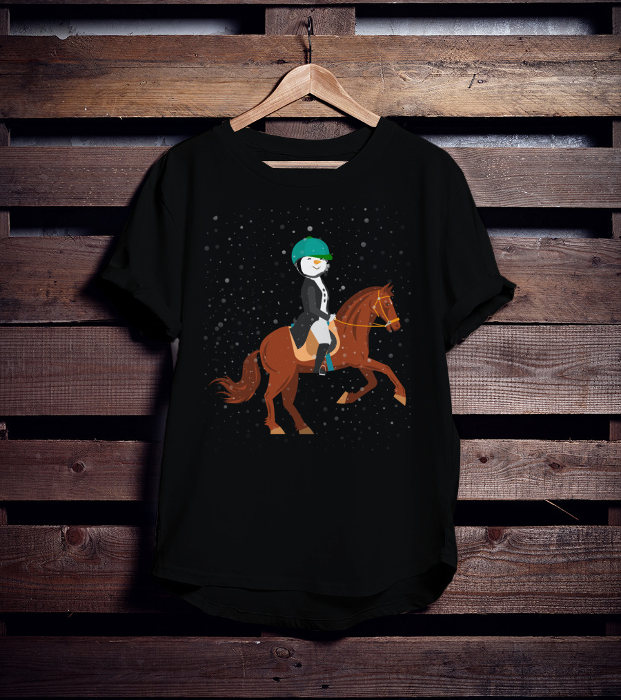 Funny Snowman Horse Riding In Winter Wonderland T-Shirt