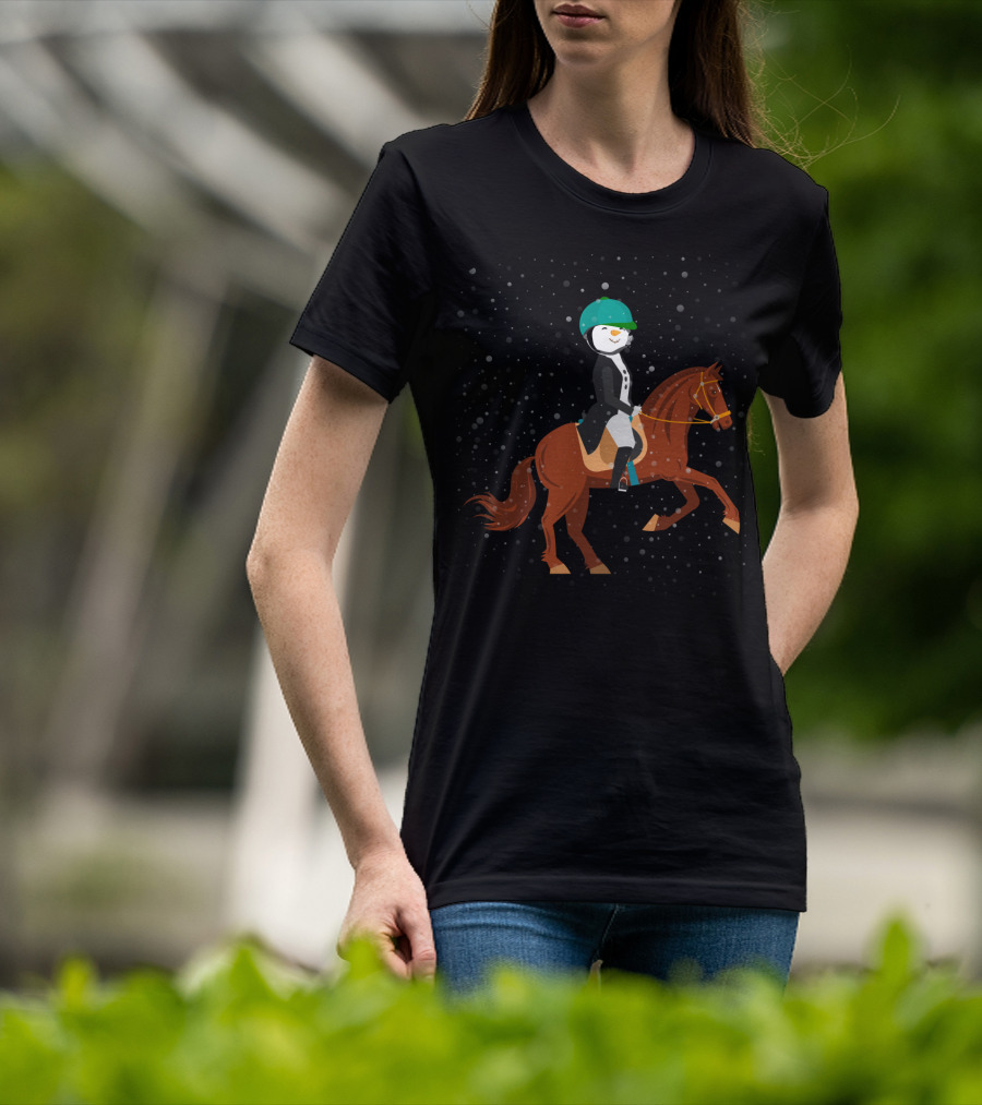 Funny Snowman Horse Riding In Winter Wonderland T-Shirt