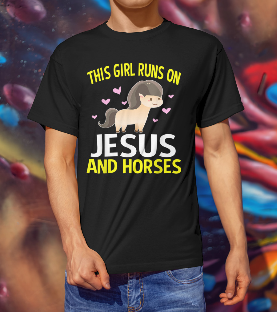 This Girl Runs On Jesus And Horses Hearts Cute Horse T-Shirt