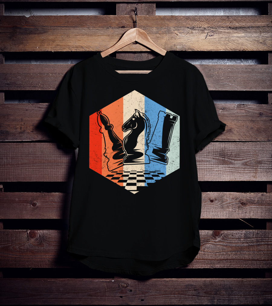 Funny Bishop Horse Rook Chess QD Retro Chessboard T-Shirt