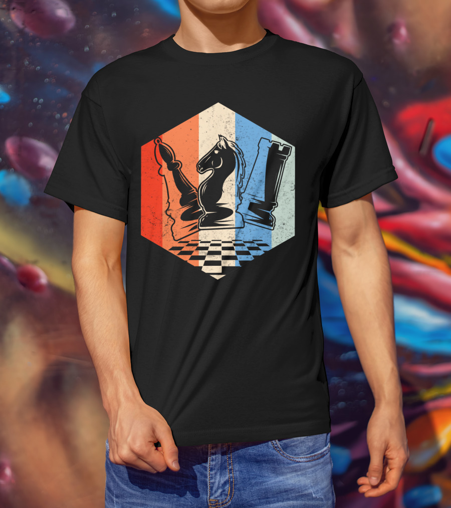 Funny Bishop Horse Rook Chess QD Retro Chessboard T-Shirt