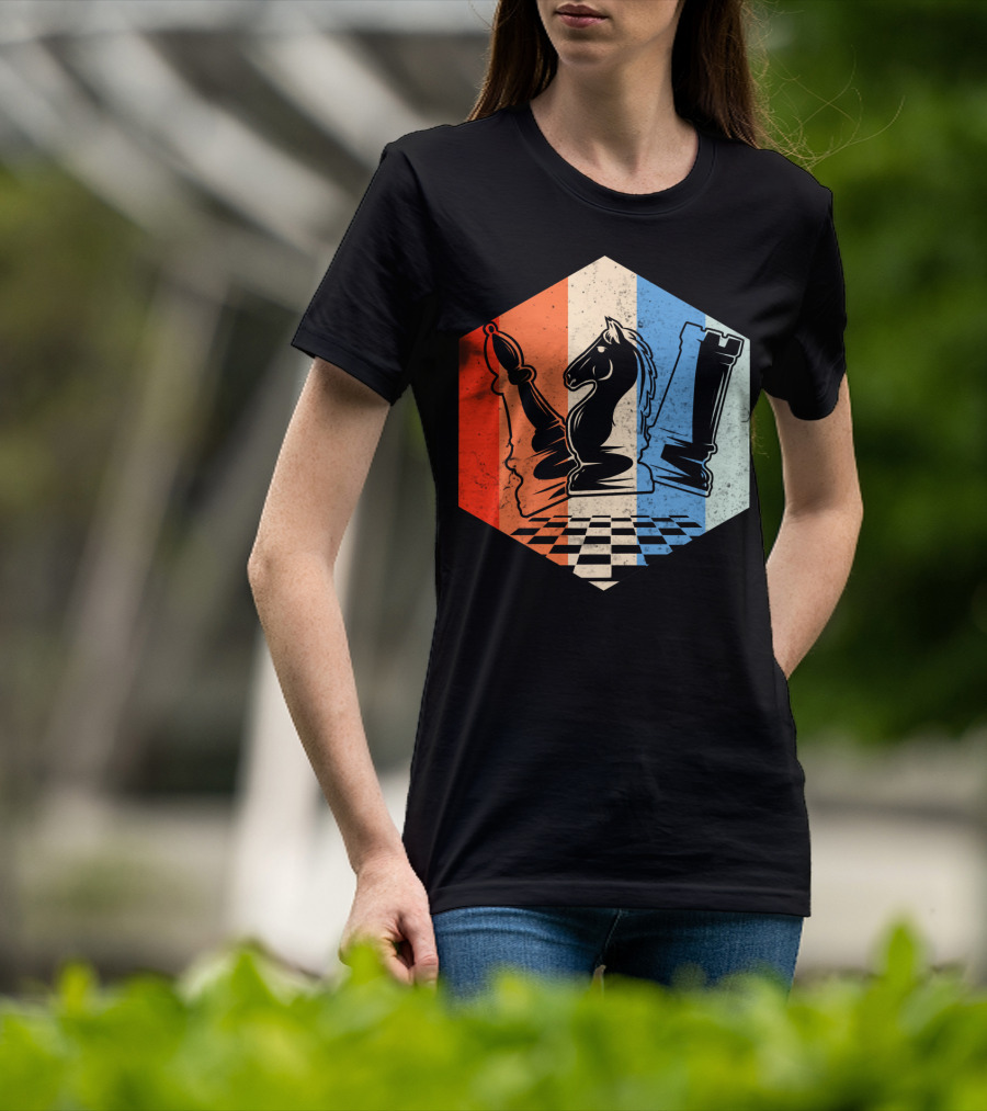 Funny Bishop Horse Rook Chess QD Retro Chessboard T-Shirt