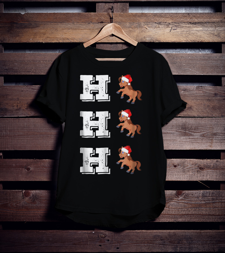 Ho Ho Ho Funny Xmas Horse Lover Santa Hat T-Shirt