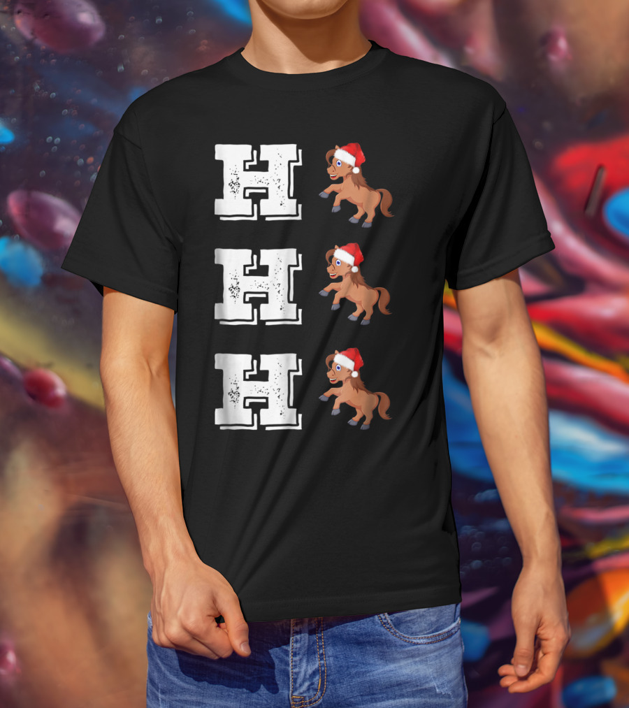 Ho Ho Ho Funny Xmas Horse Lover Santa Hat T-Shirt