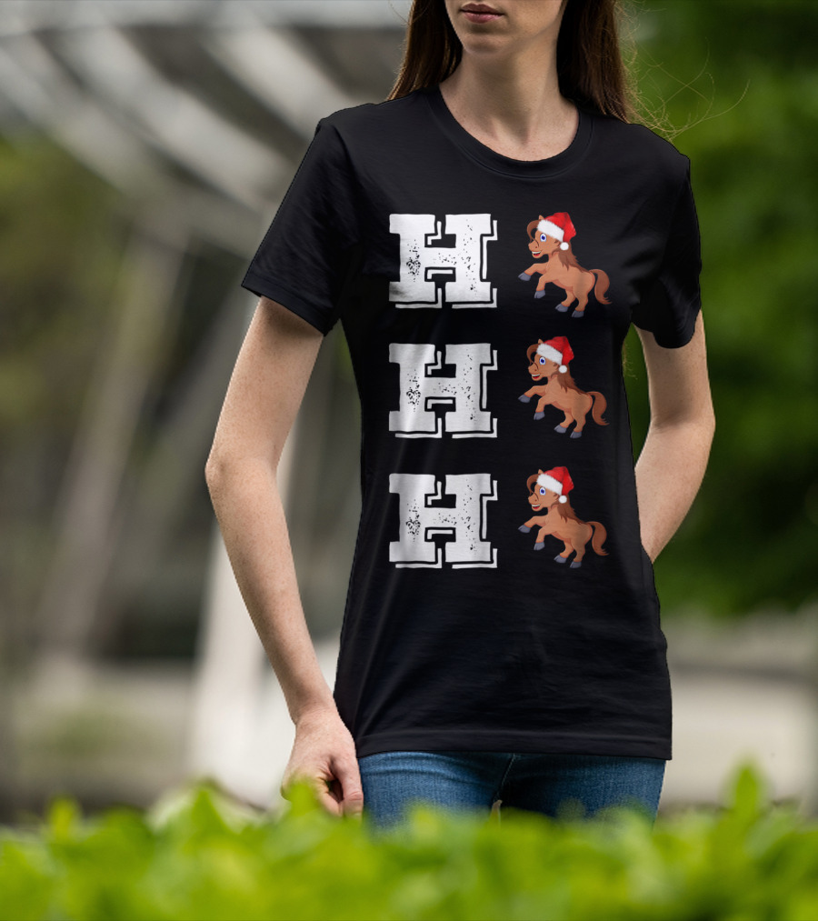 Ho Ho Ho Funny Xmas Horse Lover Santa Hat T-Shirt