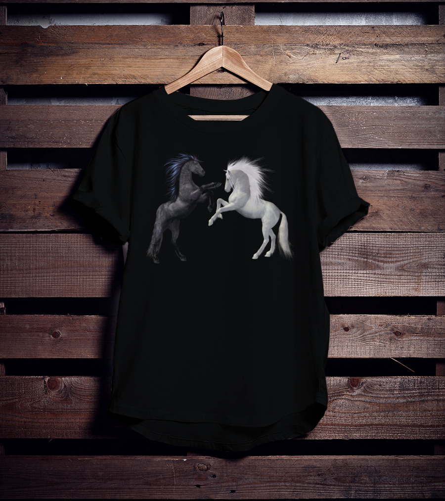 Girl's Horse Play Horseback Riding Esquireian Black Stallion White Mare T-Shirt