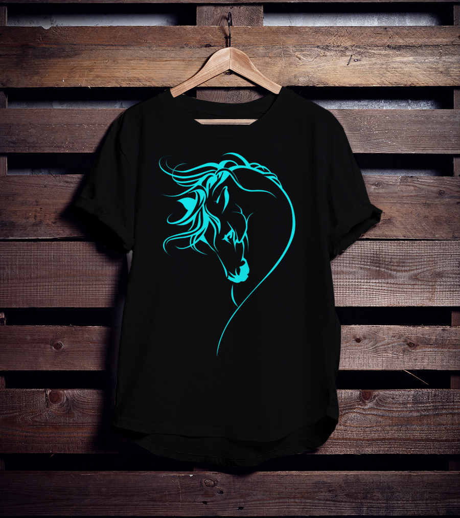 Glowing Horse Beautiful Horses Blue Neon T-Shirt