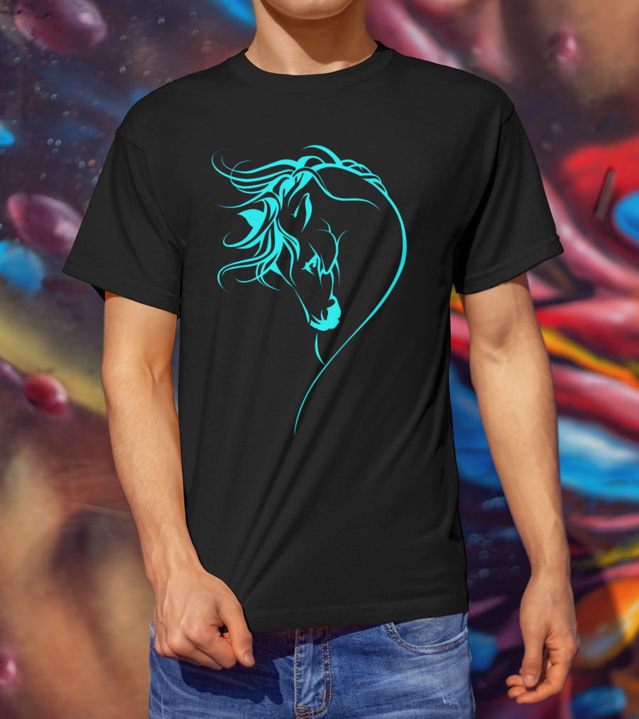 Glowing Horse Beautiful Horses Blue Neon T-Shirt
