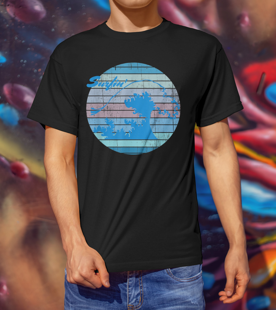 Surfin' Classic Surfing Waves Ocean Stripes T-Shirt