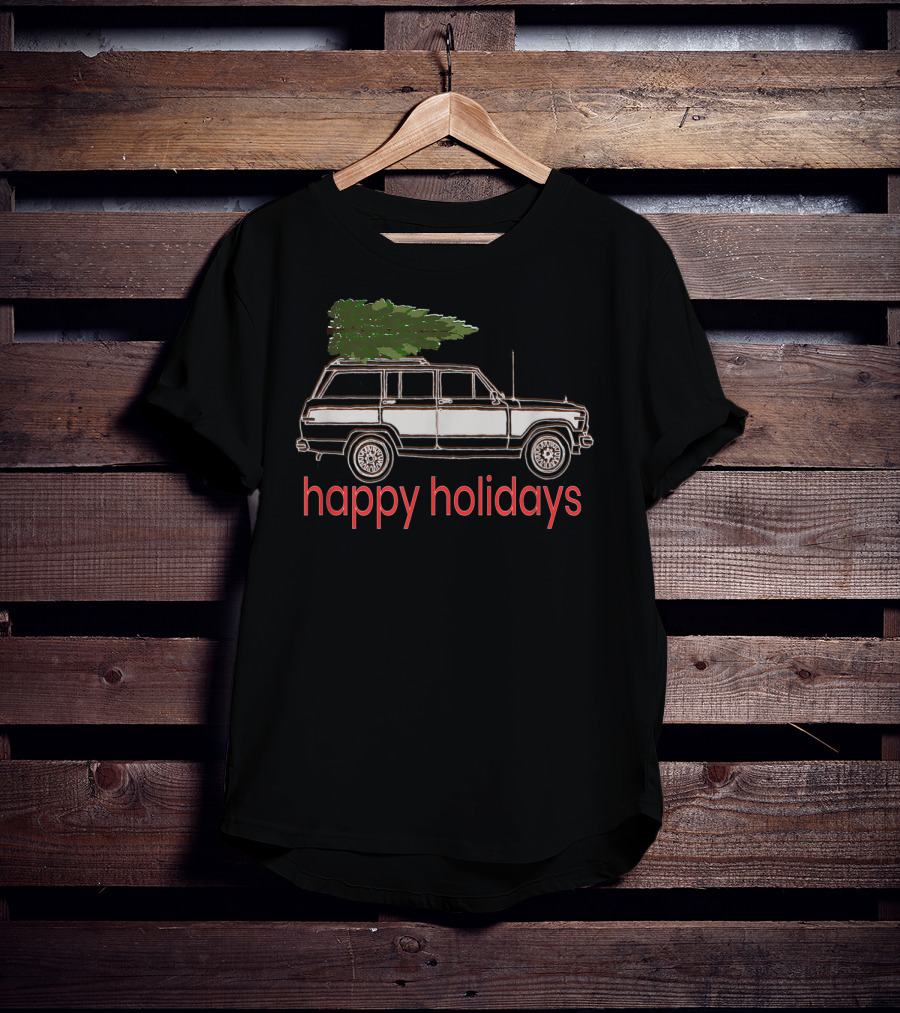 Happy Holidays Classic Woody SUV Christmas Tree T-Shirt