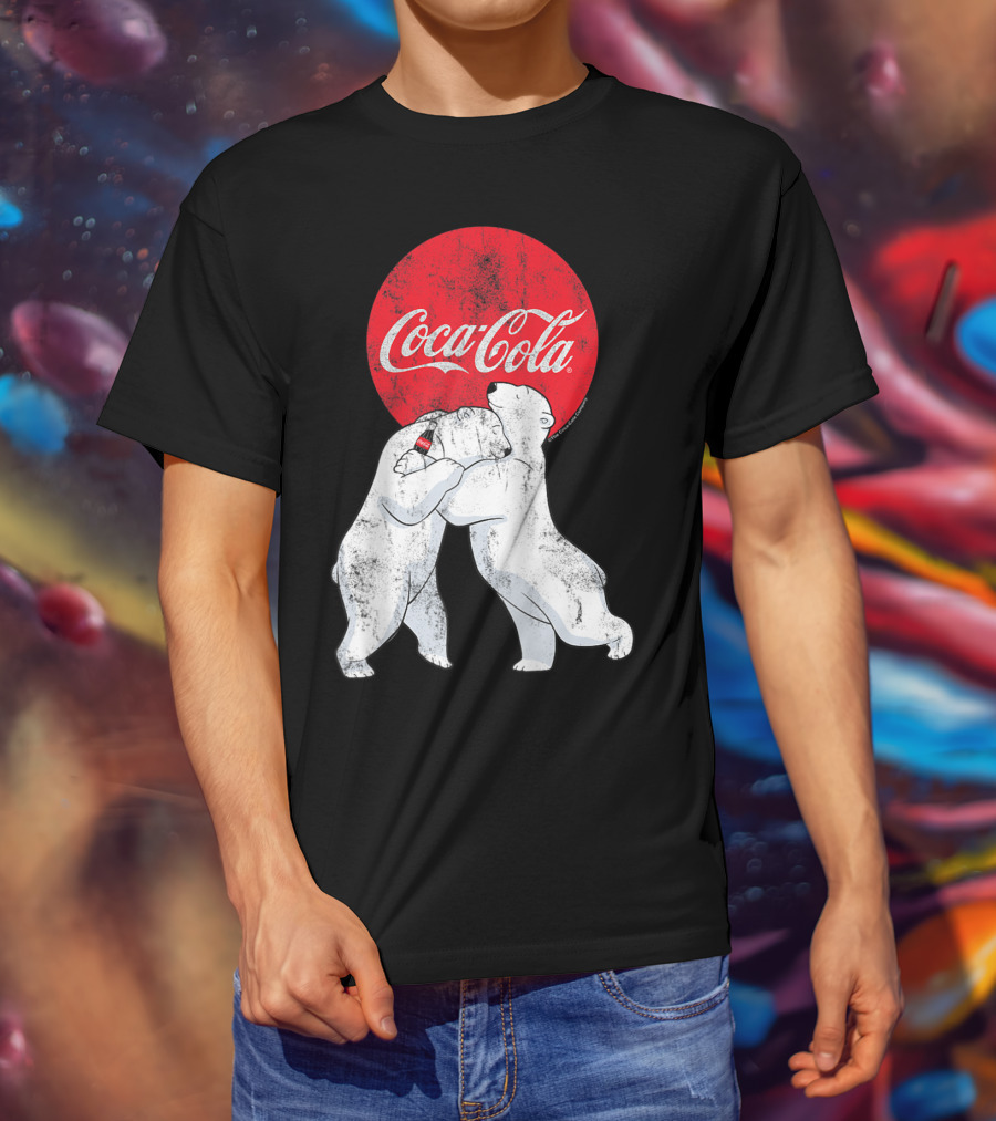 Coca-Cola Christmas Polar Bears Hugging With Red Circle Classic BL T-Shirt