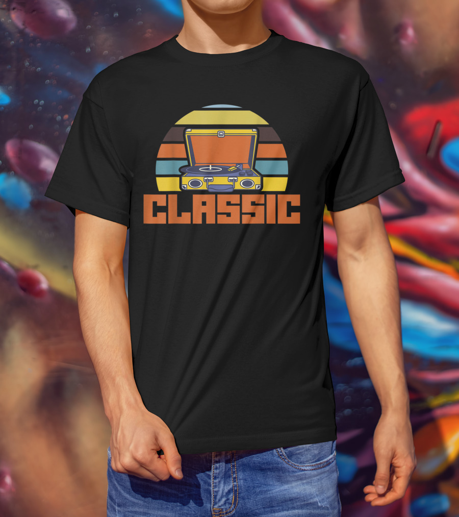 Classic Cool Turntable Vinyl Music Lifestyle Retro Strip T-Shirt
