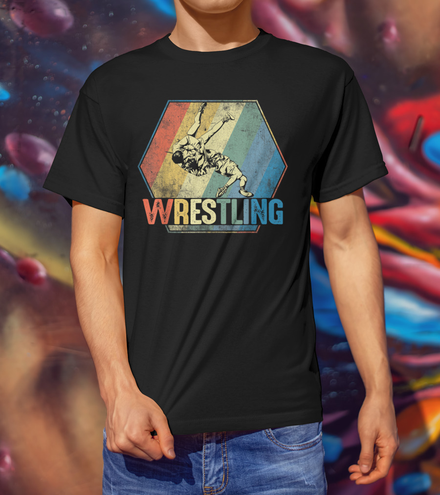 Retro Style Wrestling Throwdown Classic Sports Action T-Shirt