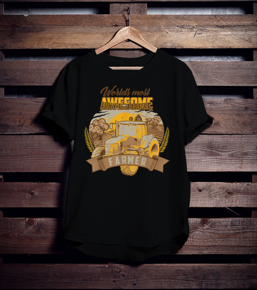 World's Most Awesome Farmer Tractor Wheat Field Scene T-Shirt