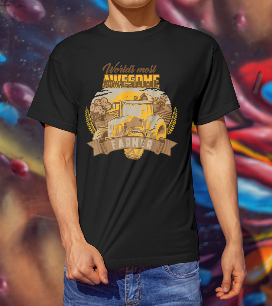 World's Most Awesome Farmer Tractor Wheat Field Scene T-Shirt