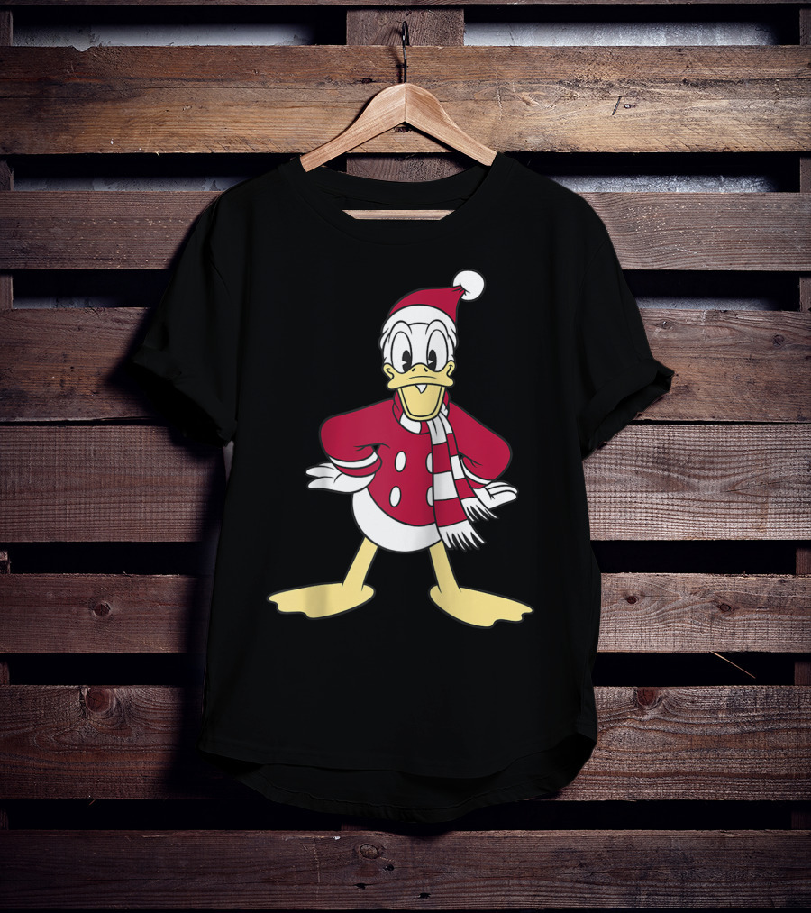 Disney Donald Duck Christmas Classic Portrait Santa Suit And Scarf T-Shirt