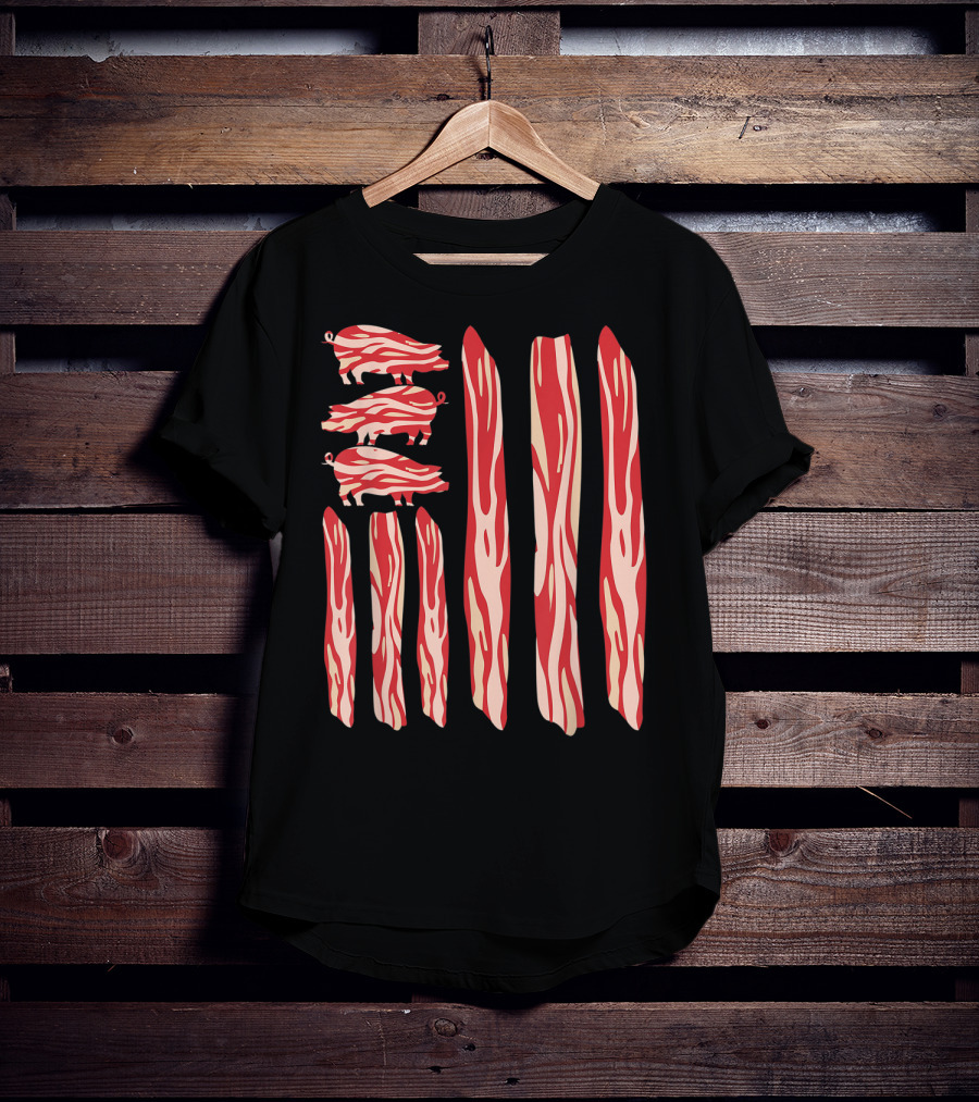 Funny Vintage Bacon Flag With Pig T-Shirt