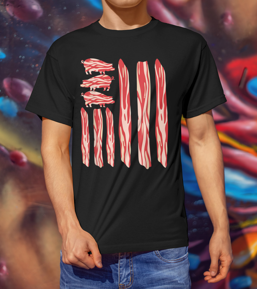 Funny Vintage Bacon Flag With Pig T-Shirt