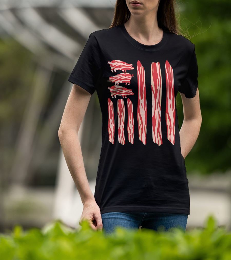 Funny Vintage Bacon Flag With Pig T-Shirt