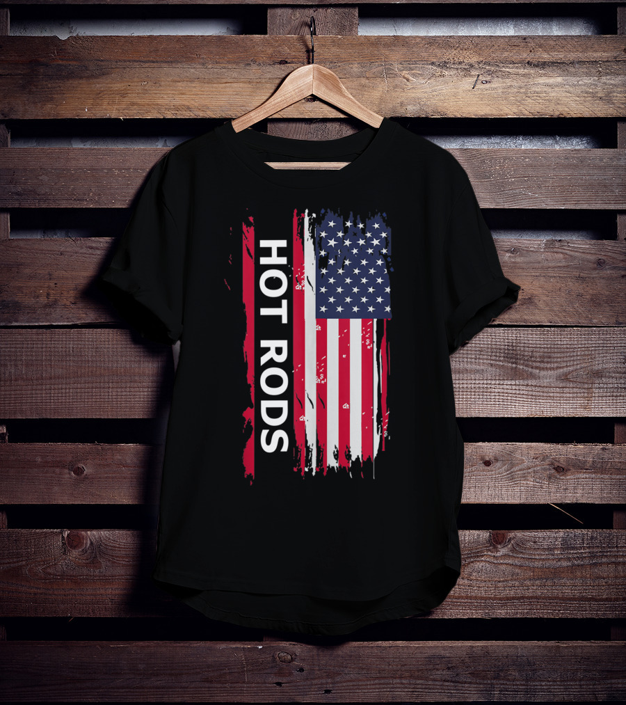 HOT RODS American Flag Classic Muscle Cars T-Shirt
